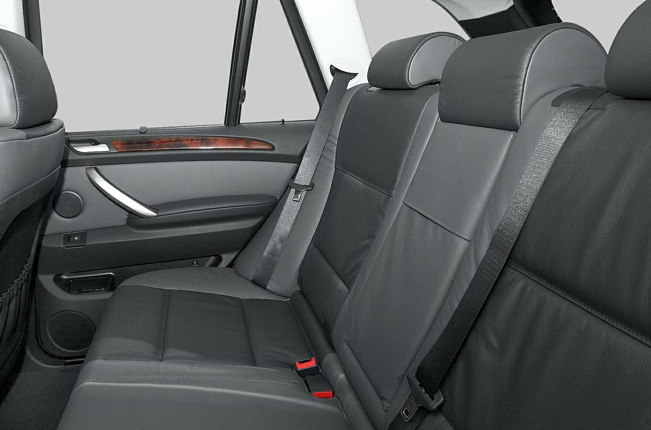 Rear leather seats and door panel with wood trim