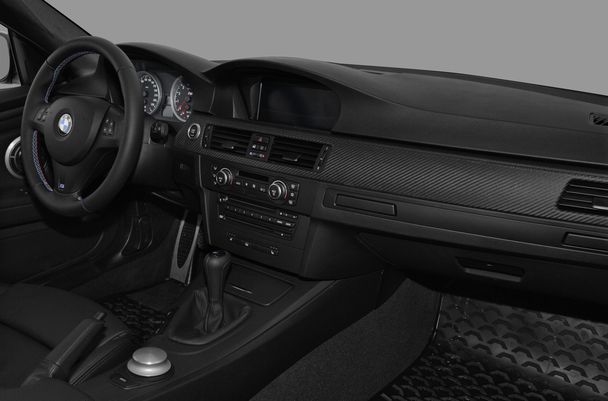 Manual transmission shift lever and carbon fiber dashboard trim