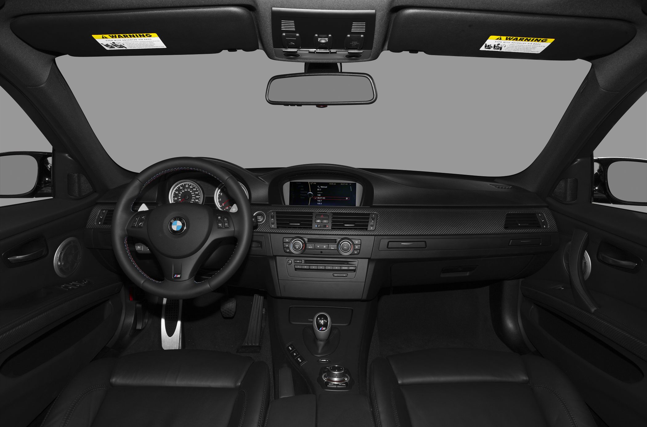 Sporty steering wheel and modern dashboard with iDrive screen