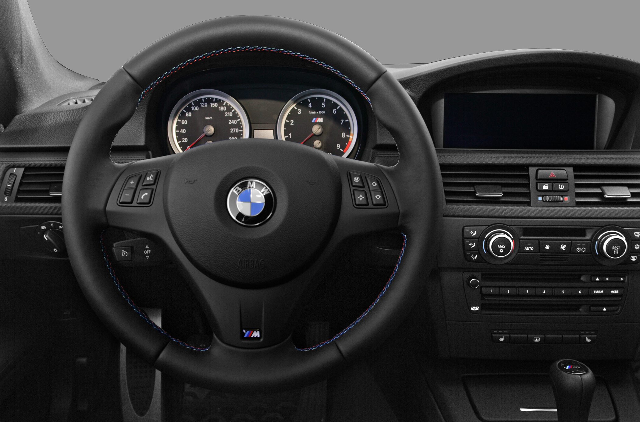 BMW M sport steering wheel with dashboard controls