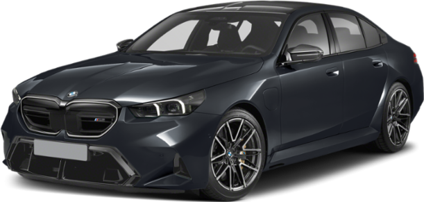 Front and side view of modern sporty sedan with prominent grille and alloy wheels