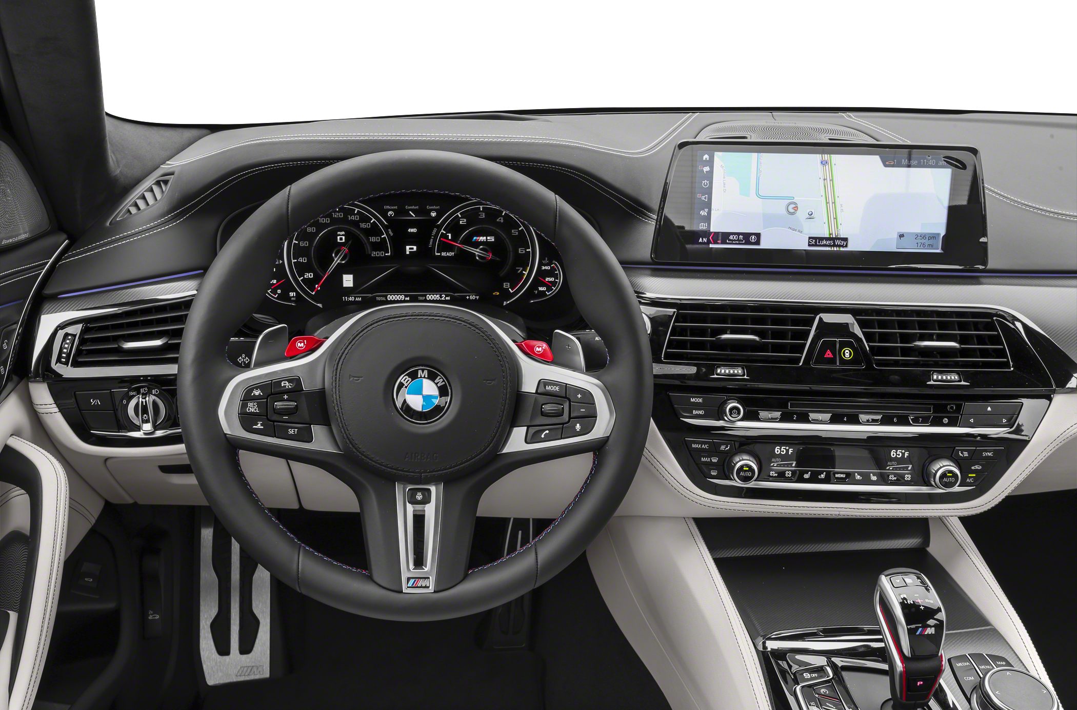 Digital instrument cluster and infotainment screen on luxury dashboard