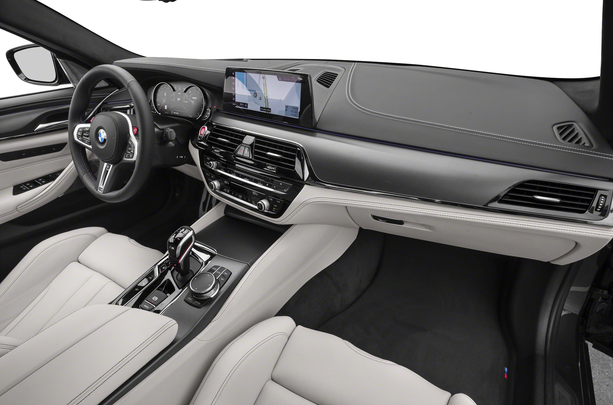 Dashboard with digital cluster and center console with navigation screen