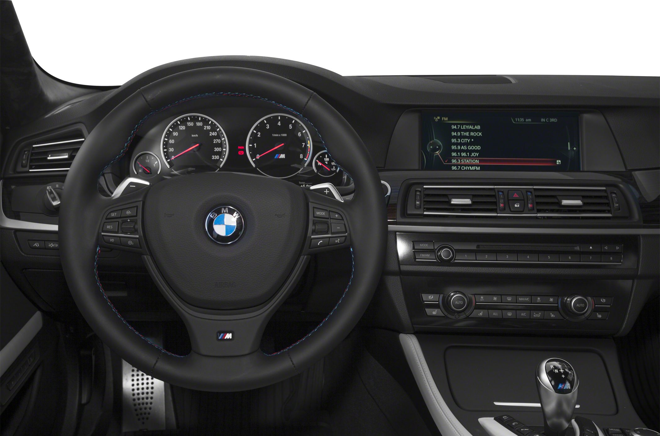 BMW M5 style steering wheel with digital dashboard and center console
