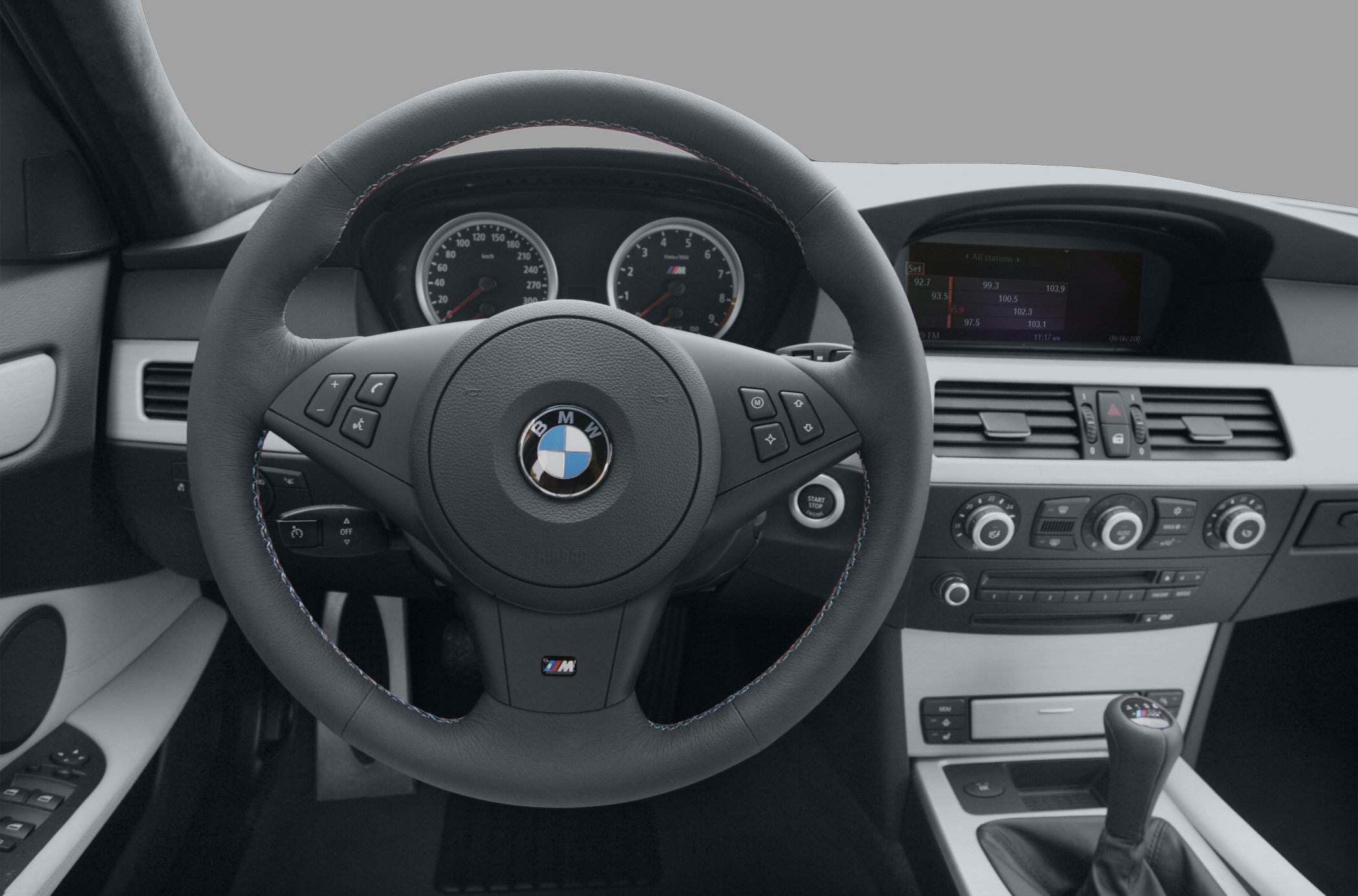 Steering wheel, instrument cluster, and center console of car interior
