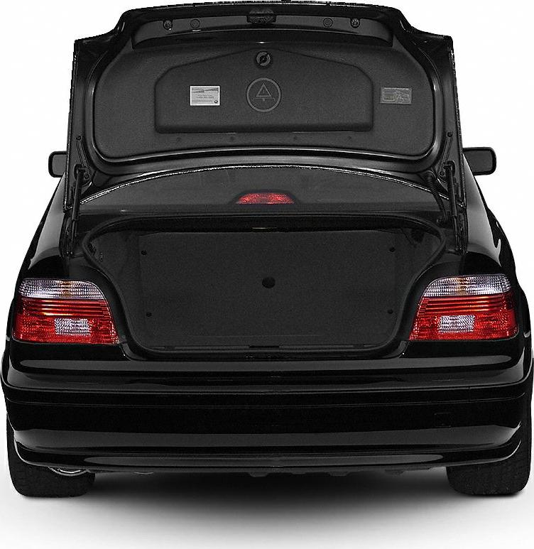 Open trunk with rear taillights of a black sport sedan