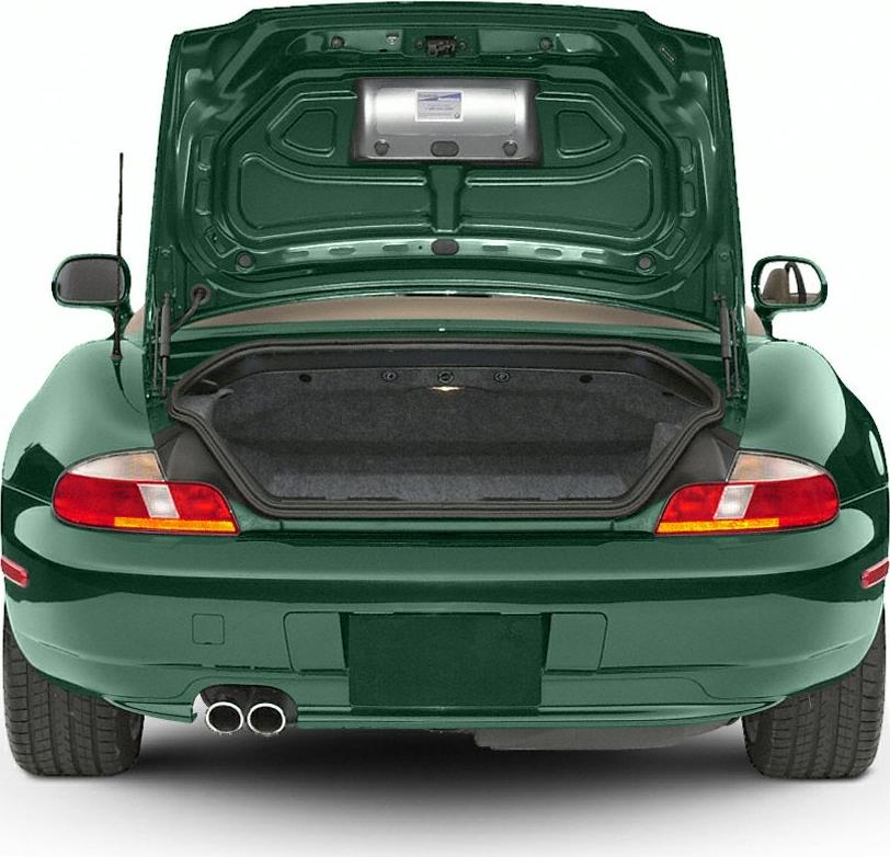 Rear view with open trunk and dual exhaust