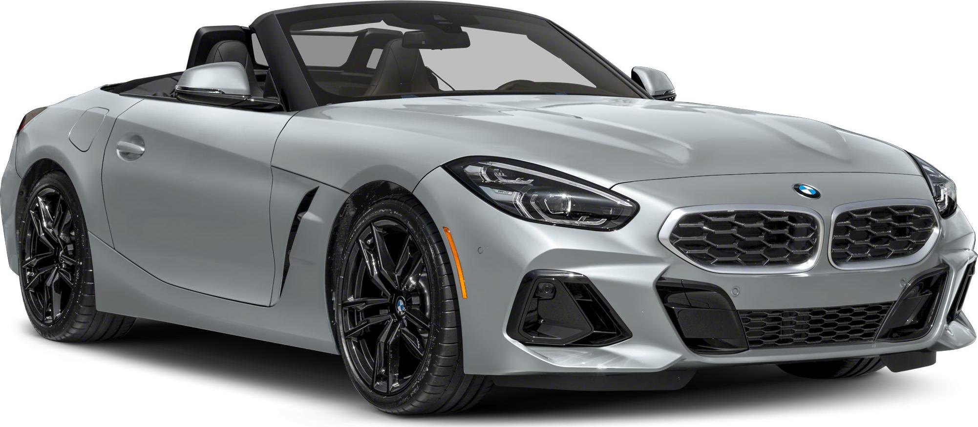 Convertible convertible front-side view with distinctive headlights and sporty black wheels