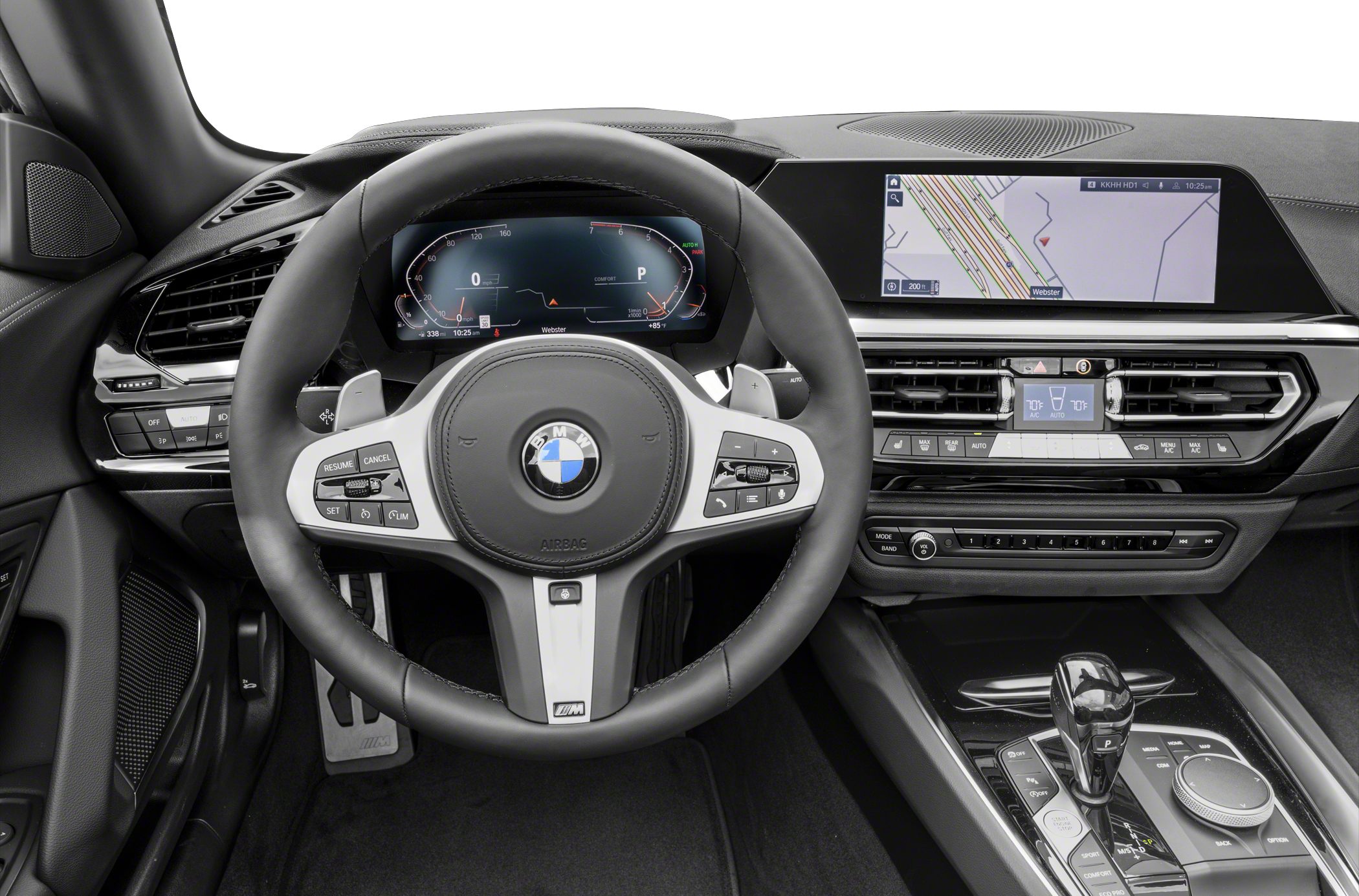 Digital instrument cluster and multifunction steering wheel with central infotainment interface