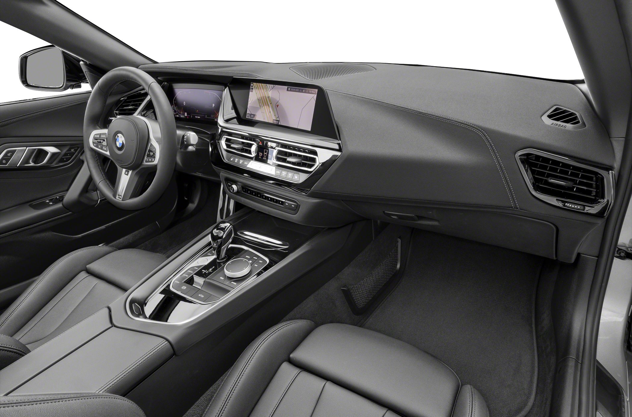 Modern digital dashboard, navigation display, multifunction steering wheel