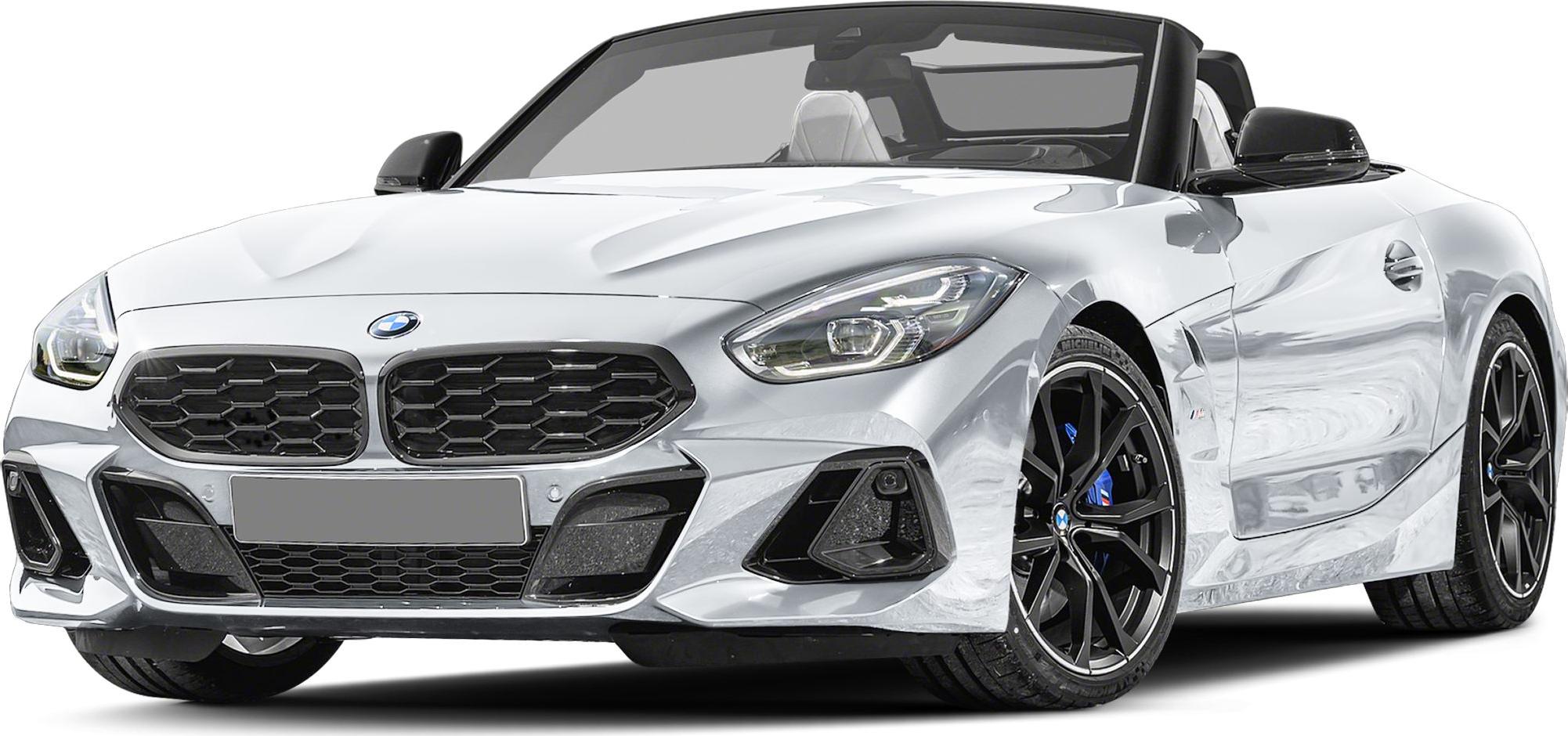 Convertible front view with distinctive grille and black alloy wheels