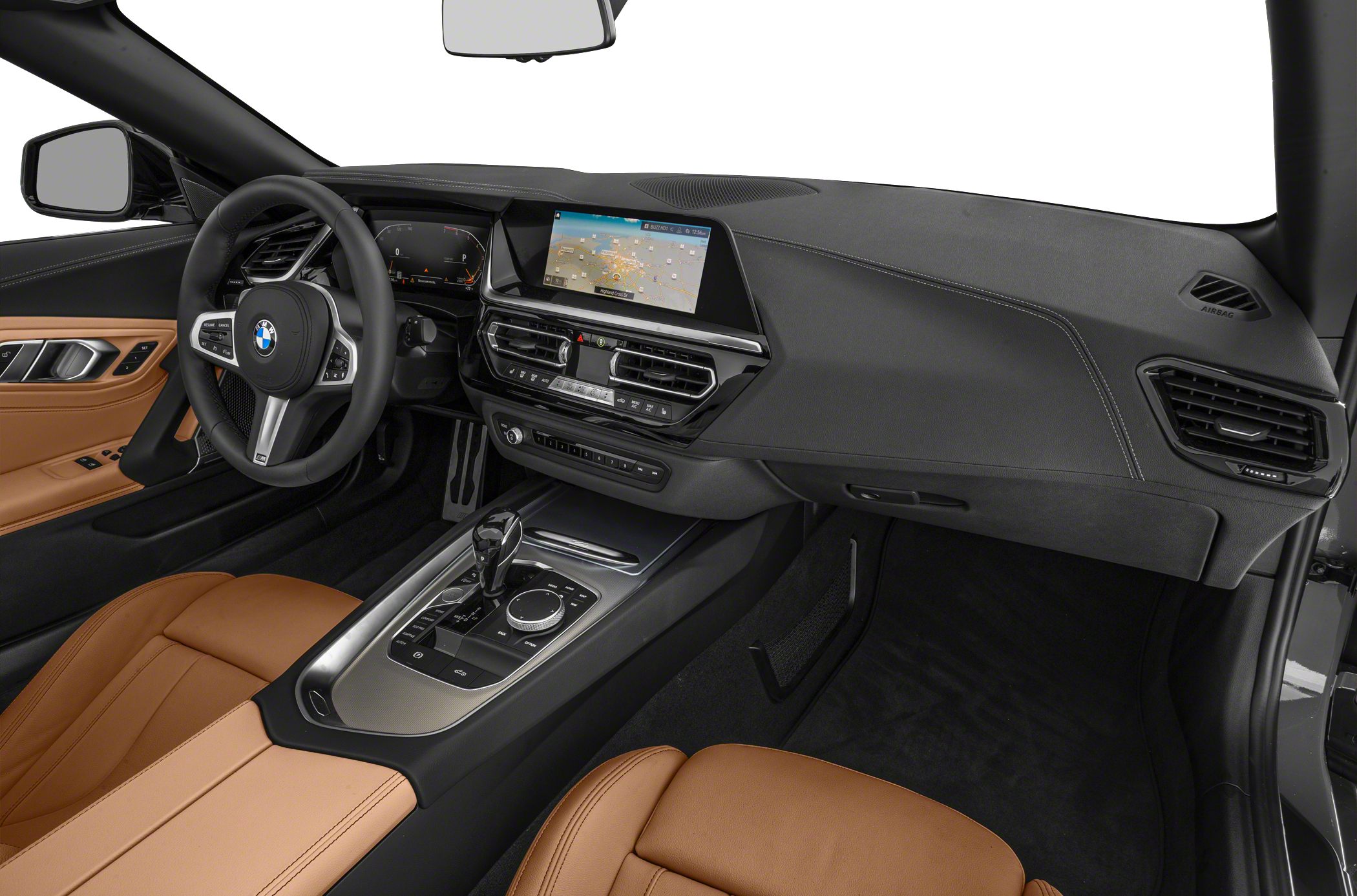Digital dashboard and infotainment system with tan leather seats