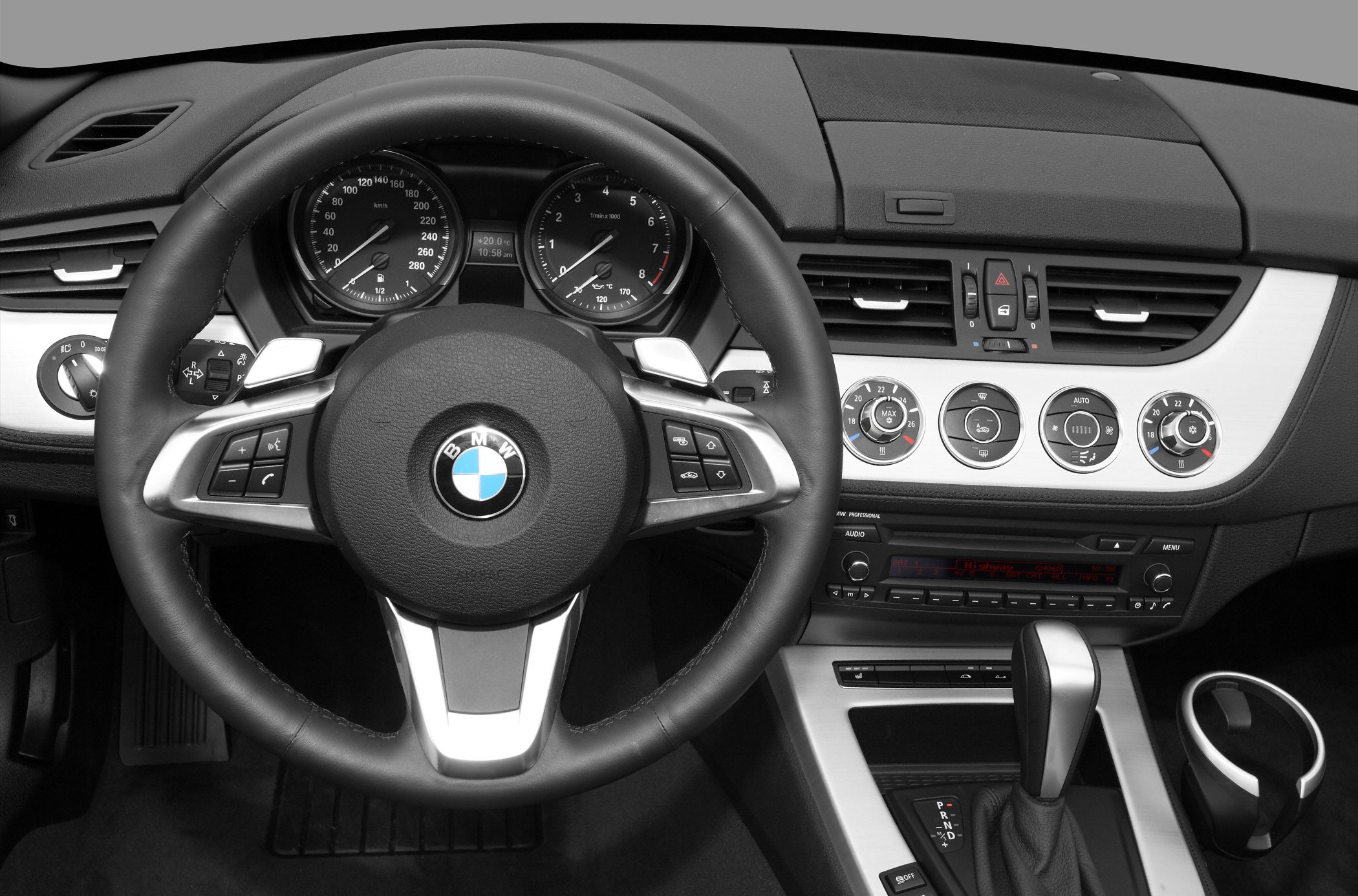 Steering wheel, instrument cluster, and dashboard controls