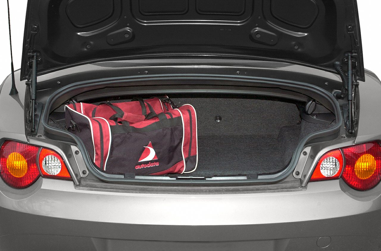 Open trunk with red travel bag inside