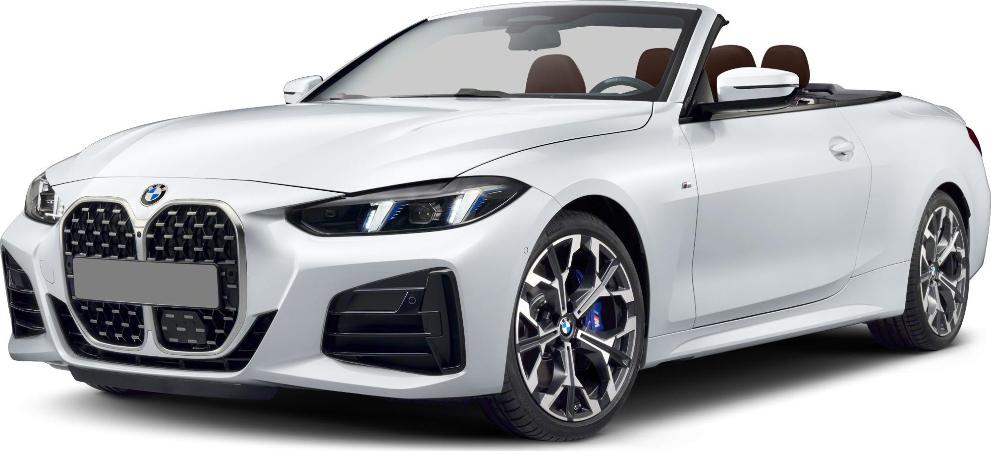Front view of convertible with large kidney grille and sporty wheels