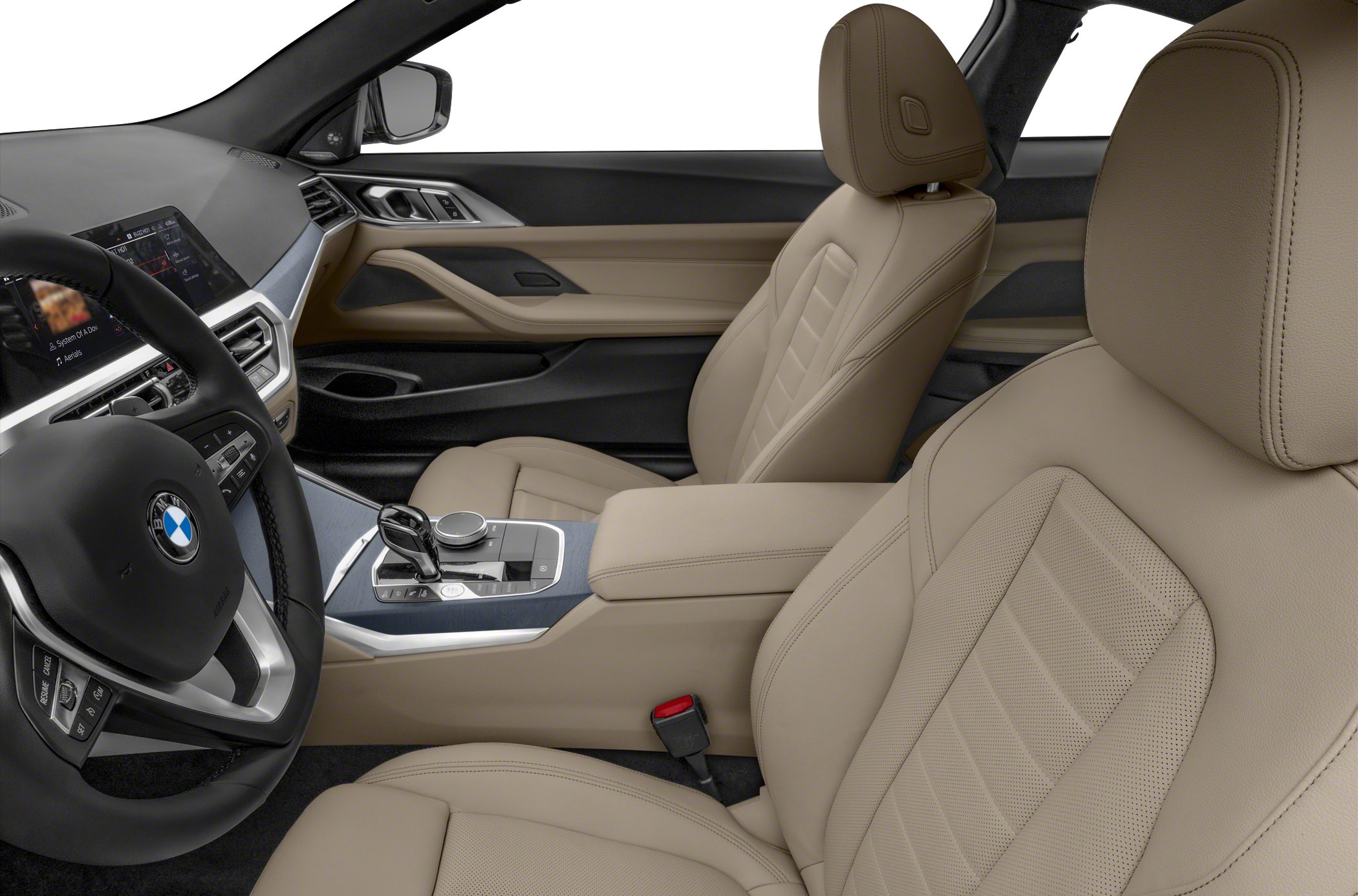 Beige leather seats and modern dashboard with central control panel