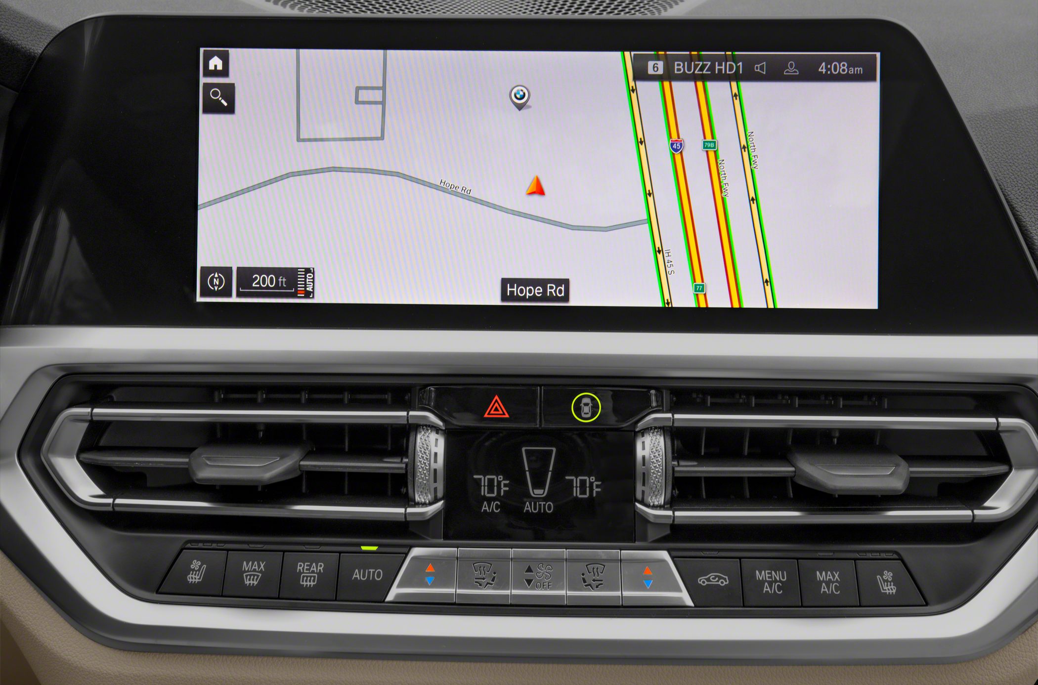 Infotainment navigation display and dual-zone climate control panel