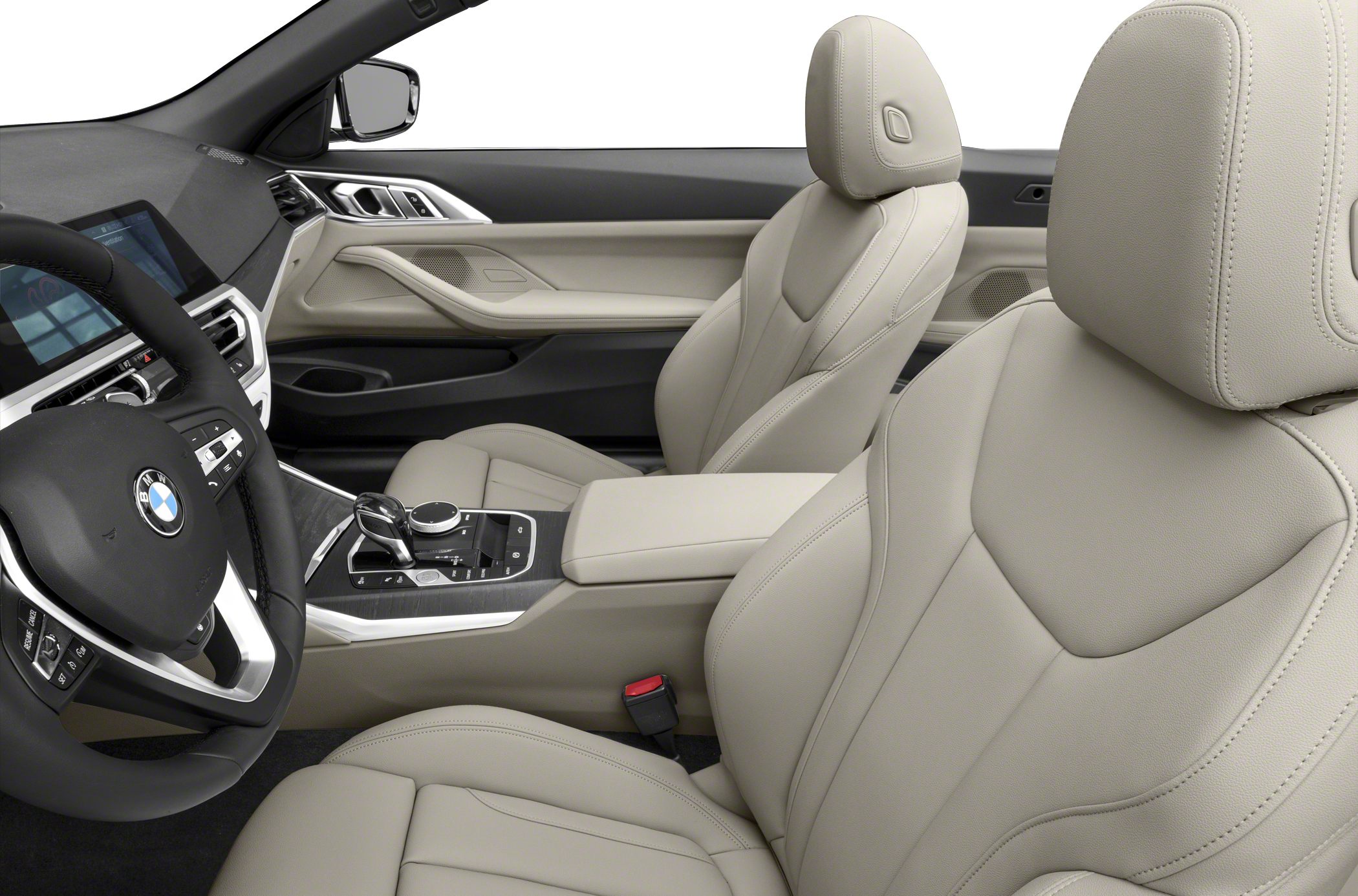 Beige leather seats and modern dashboard with center console and steering wheel controls