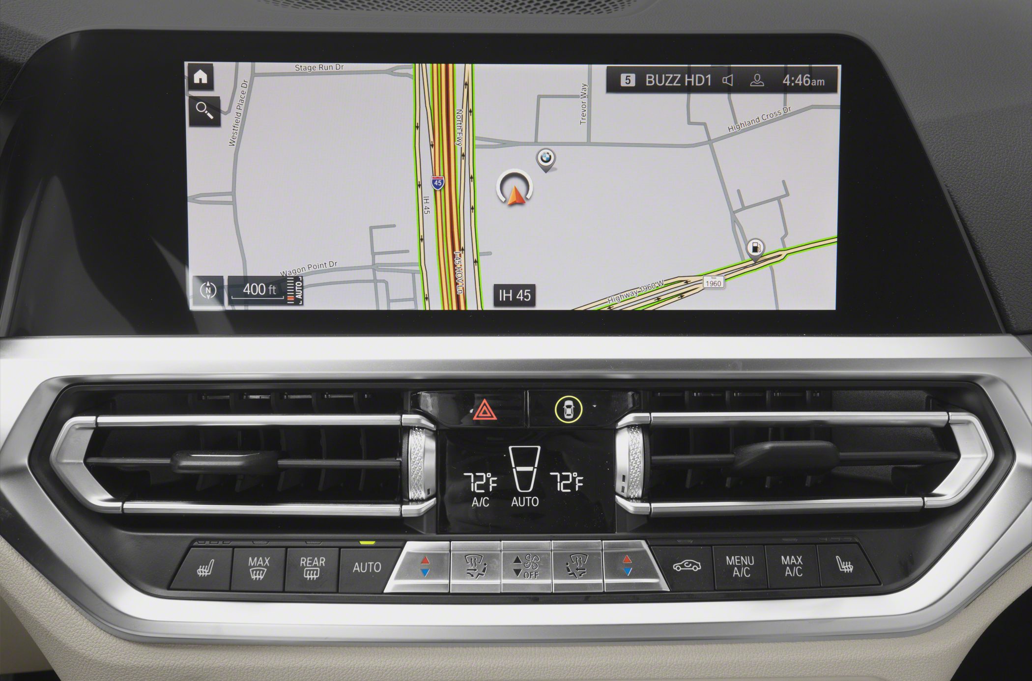Car navigation screen and dual-zone climate control panel
