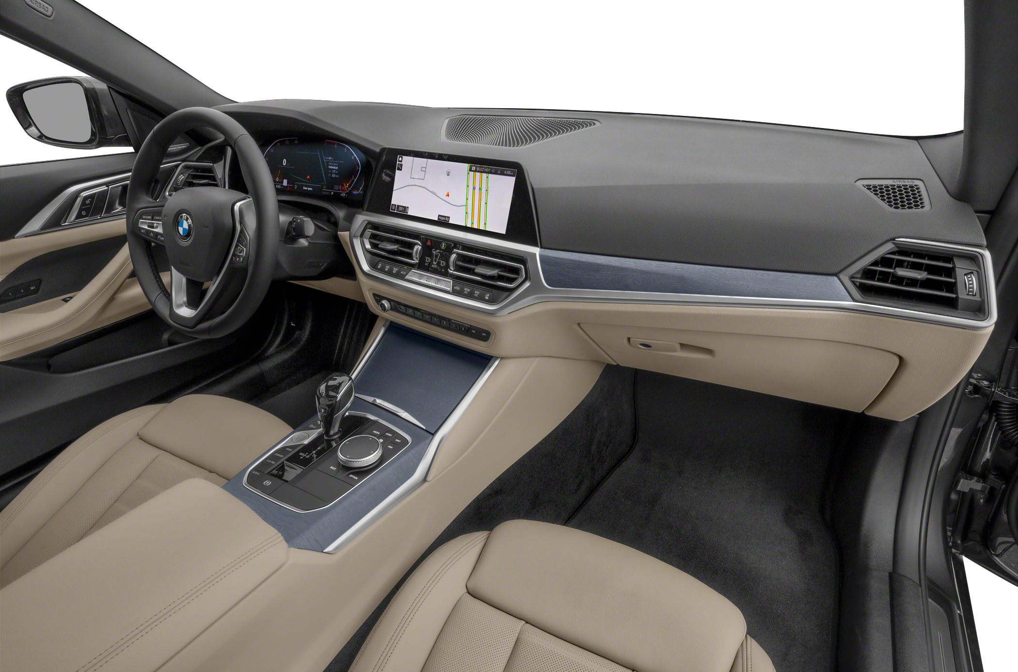 Digital instrument cluster and infotainment screen in luxury car interior