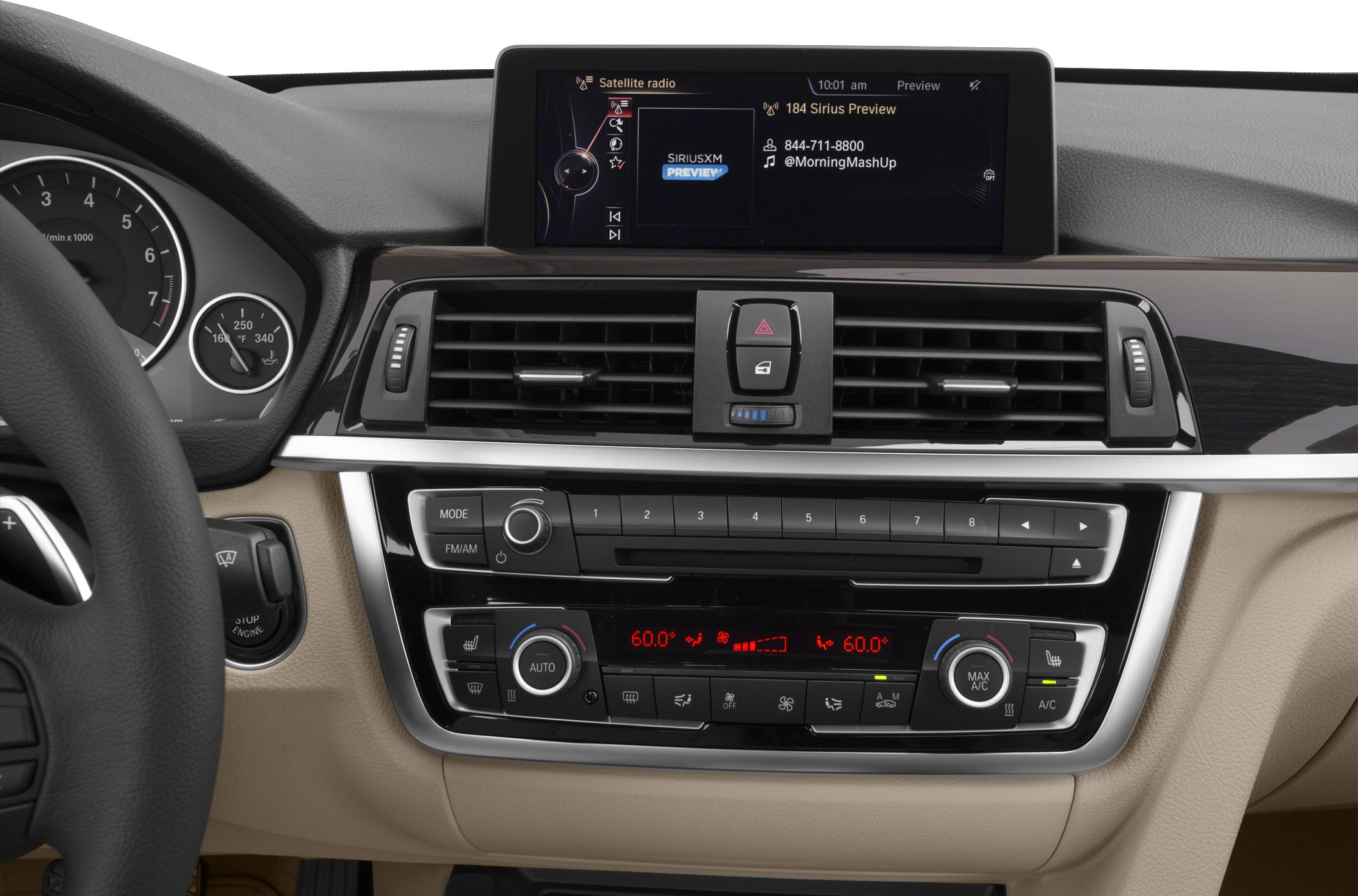 Car center console with digital display and climate control buttons