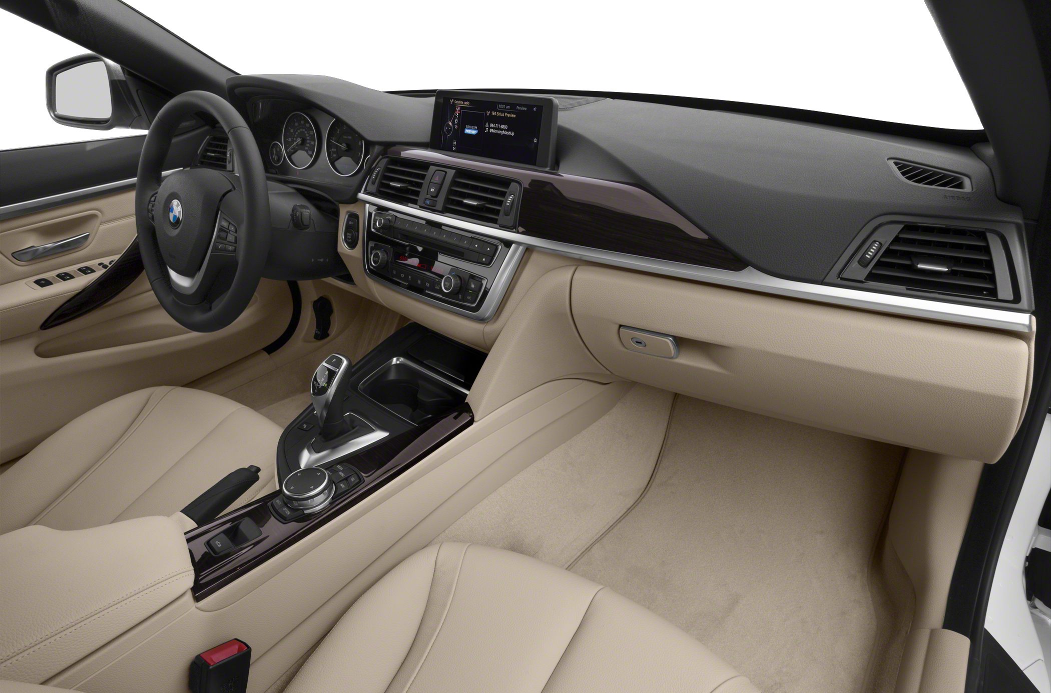 Beige leather interior with modern dashboard and infotainment controls