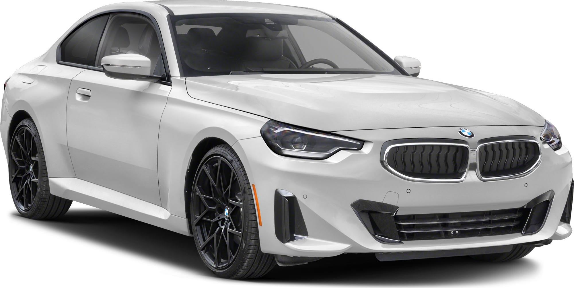 Sleek coupe front with LED headlights and black alloy wheels.