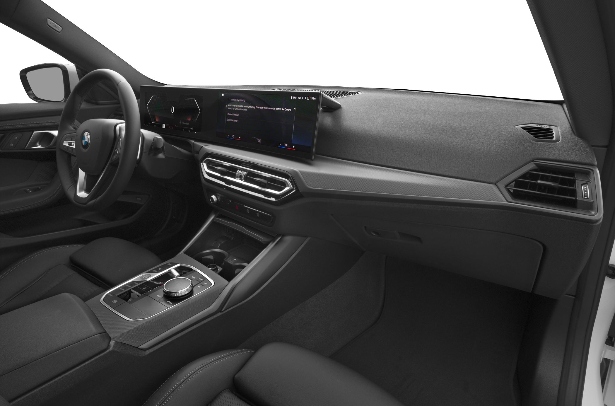 Modern dashboard with digital displays and center console controls