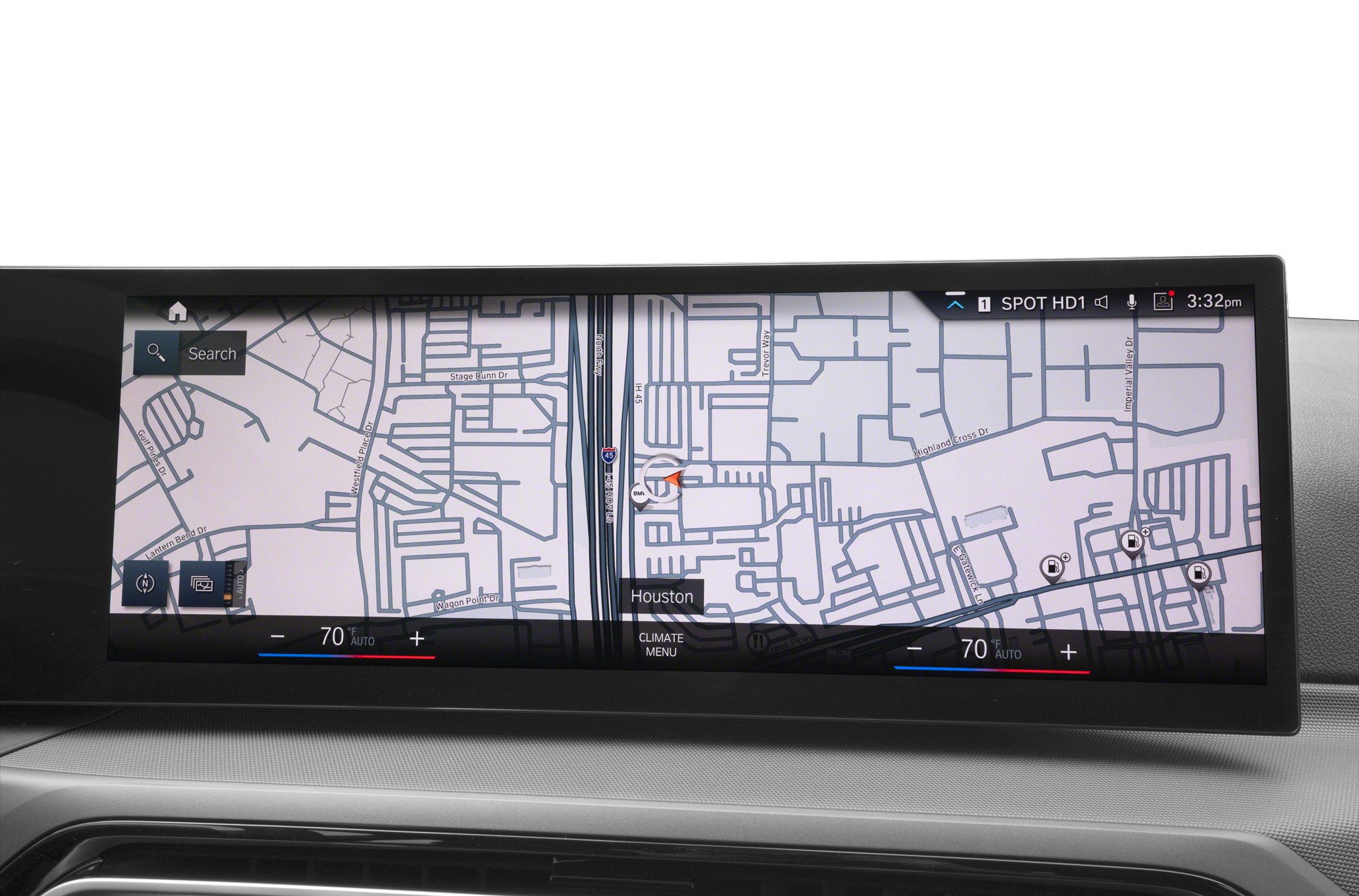 Digital navigation screen and dual-zone climate control interface