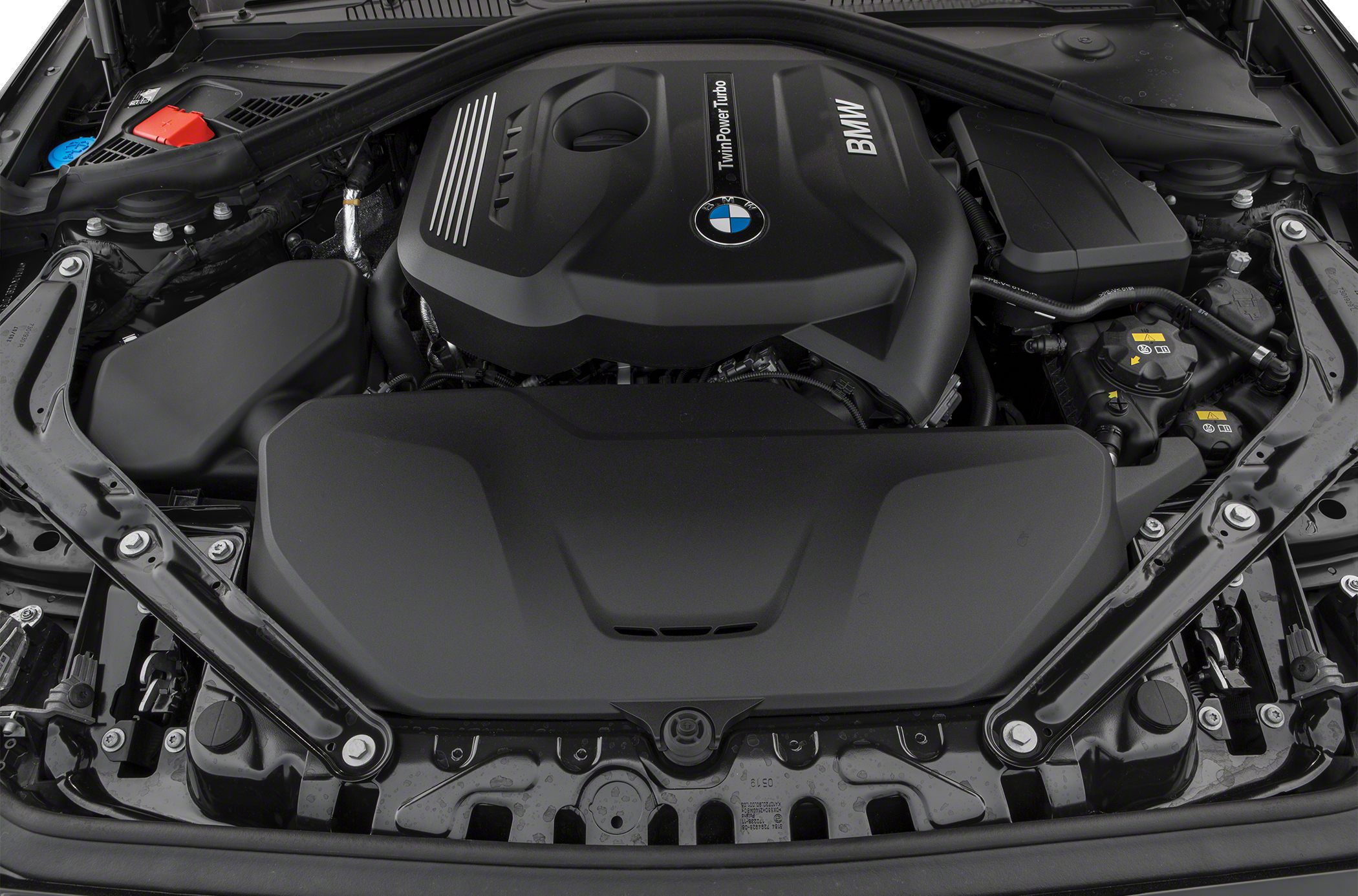 Engine bay with BMW TwinPower Turbo cover and structural braces