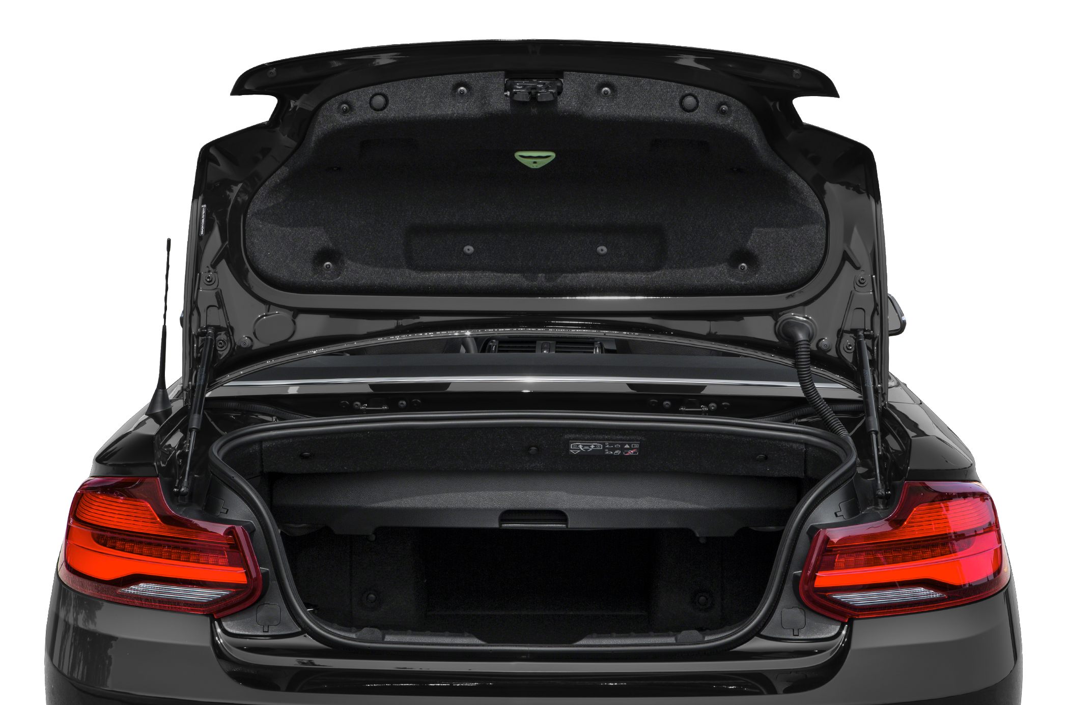 Open trunk and taillights of a convertible car