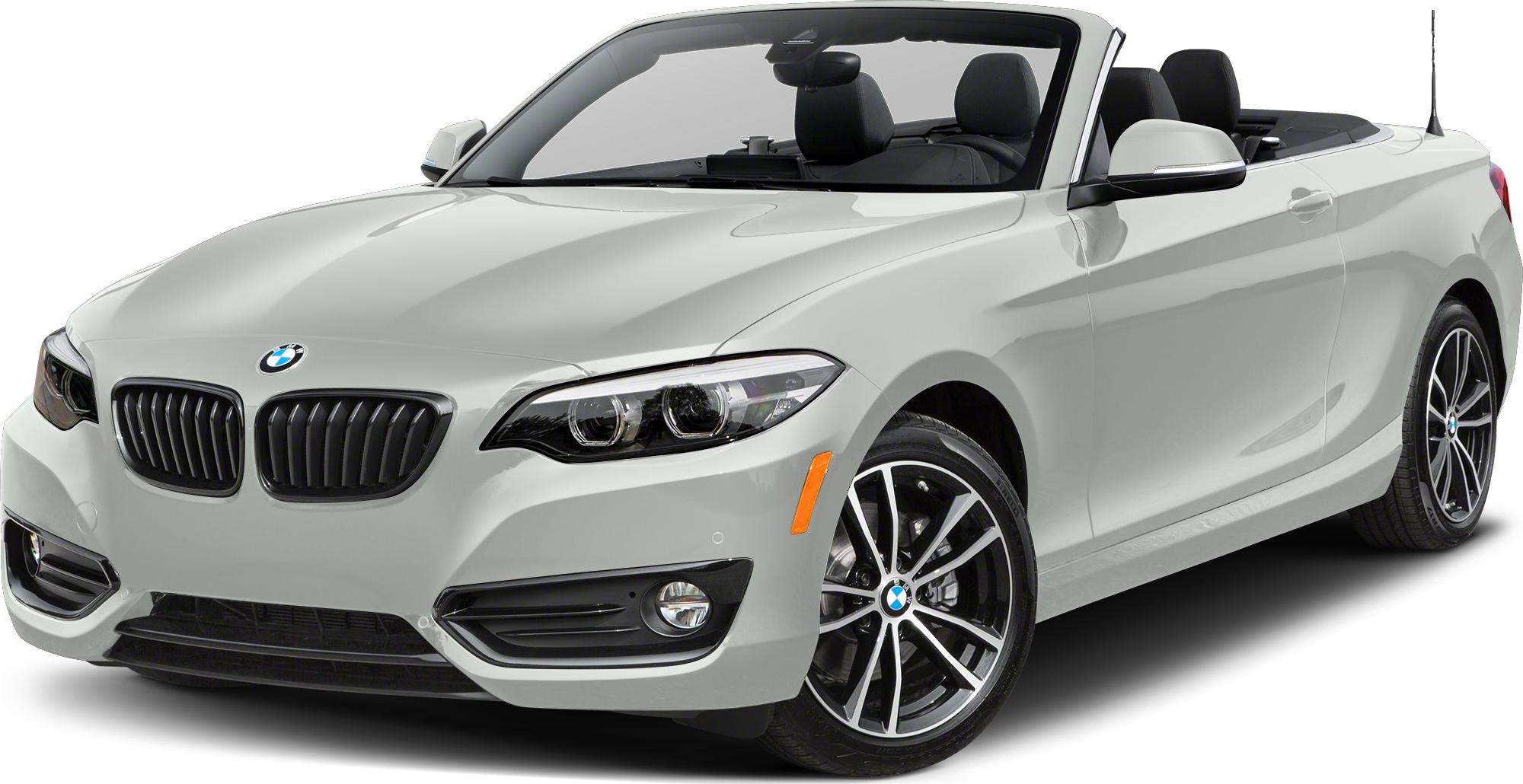 Front and side view of a modern convertible with soft top down