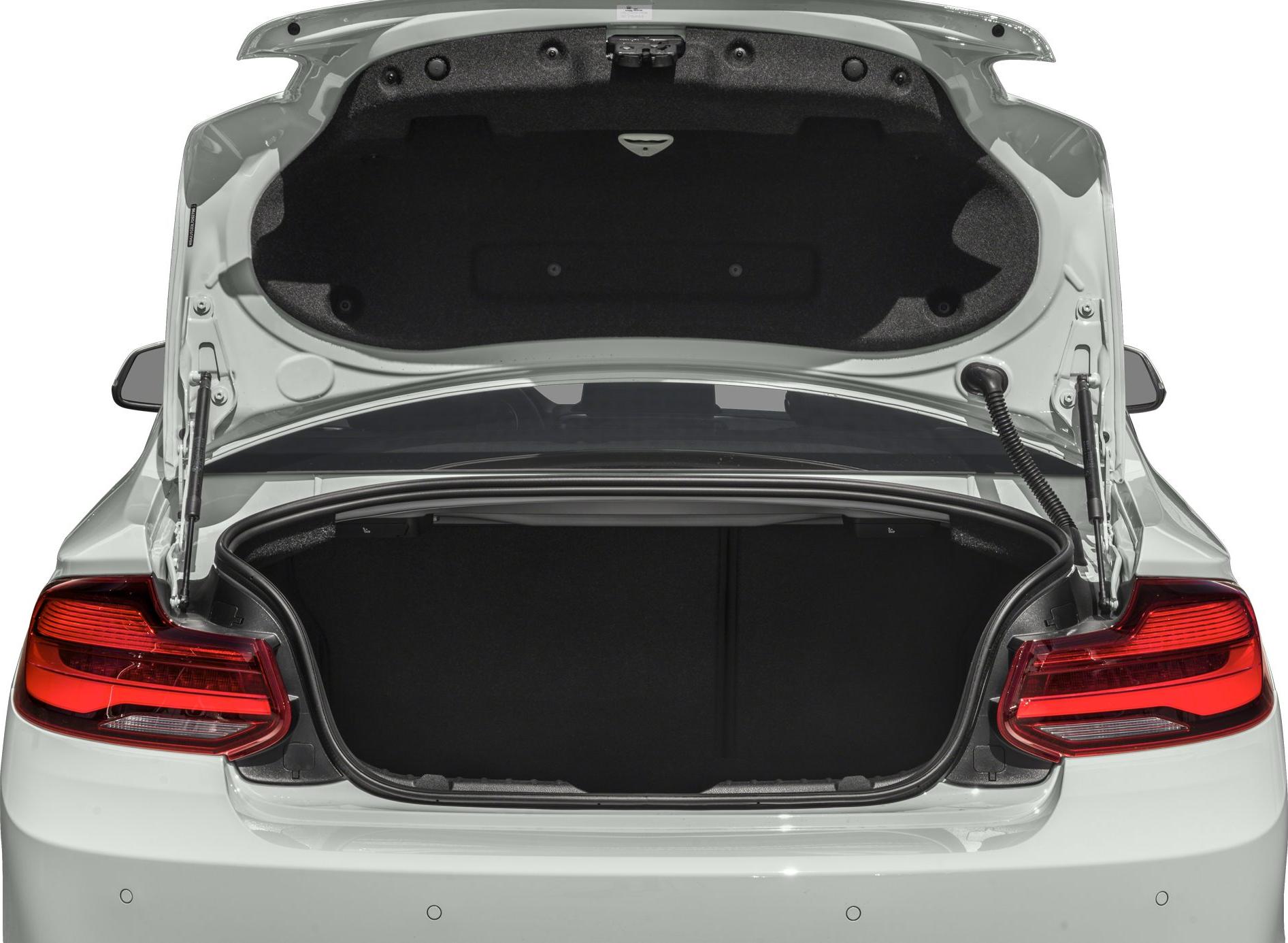 Open trunk with rear taillights and trunk interior insulation.