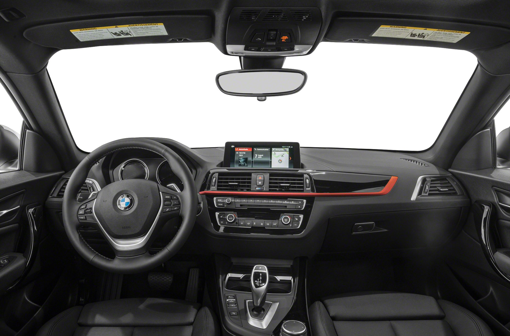 Modern car interior with dashboard and steering wheel
