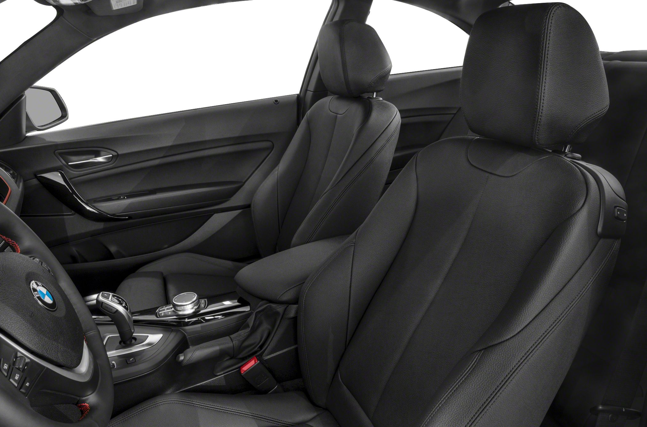 Black leather seats and center console with gear shift