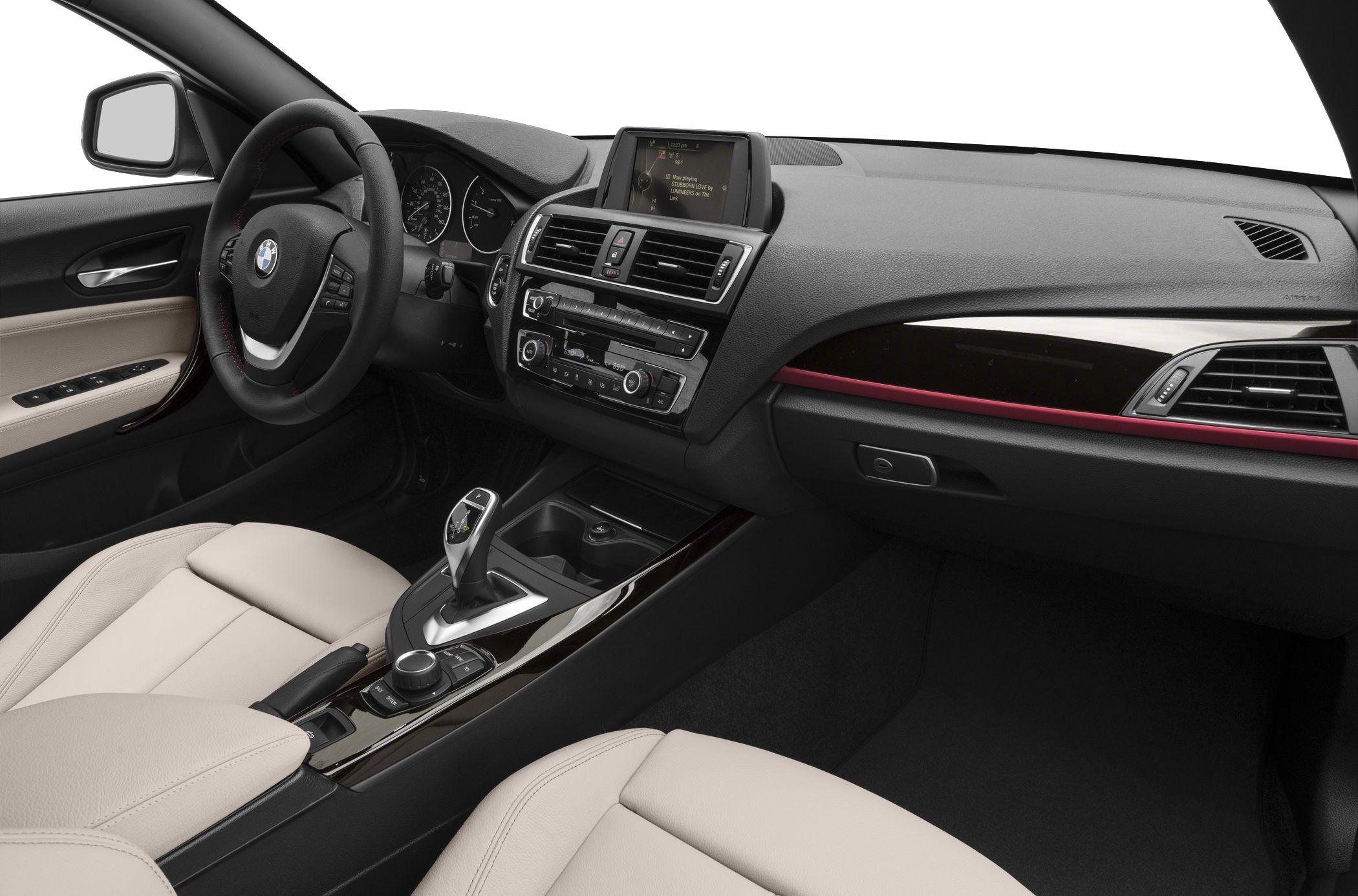 Dashboard with infotainment screen and leather seats