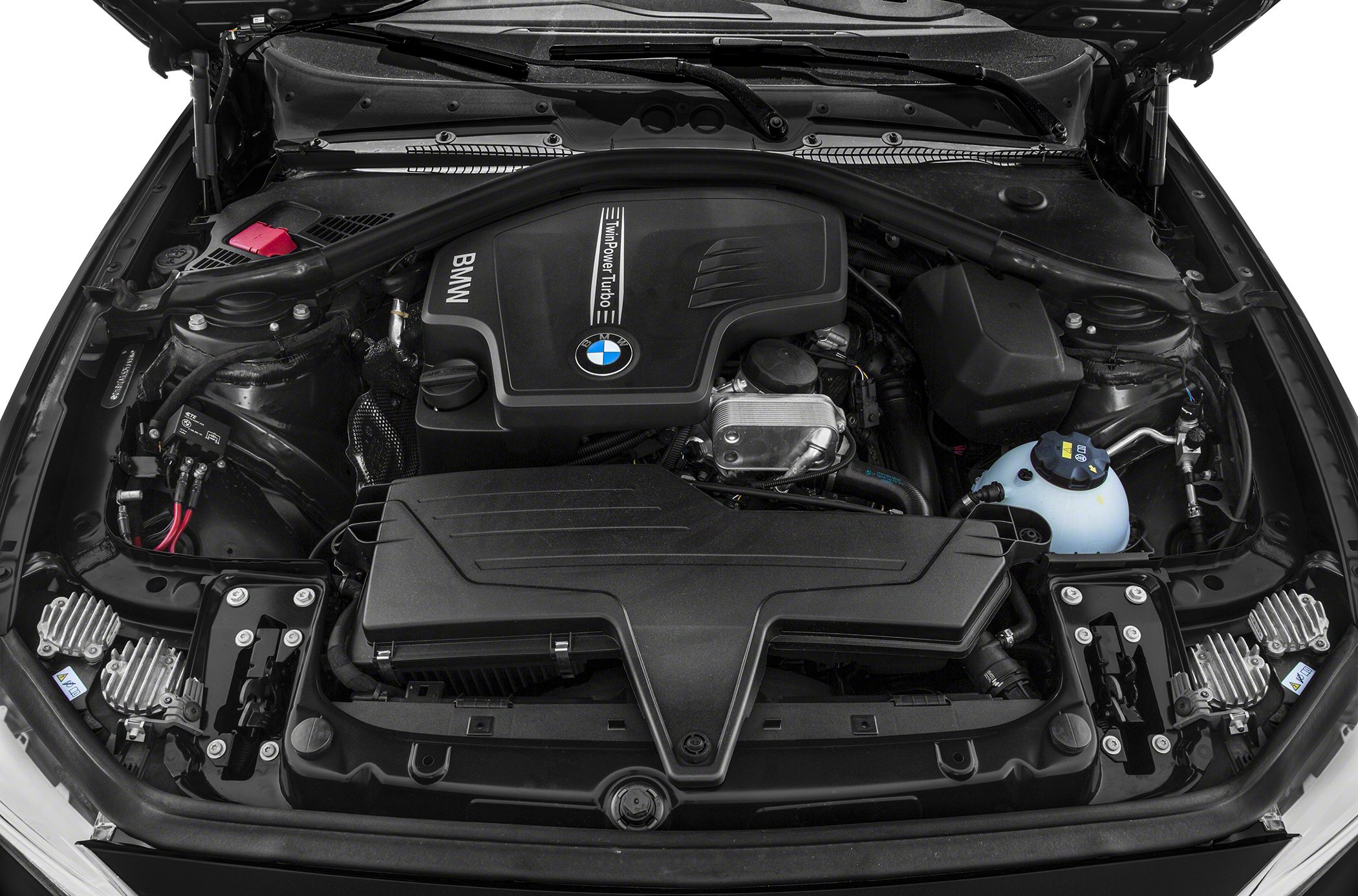 TwinPower Turbo engine compartment with BMW branding and structural brace