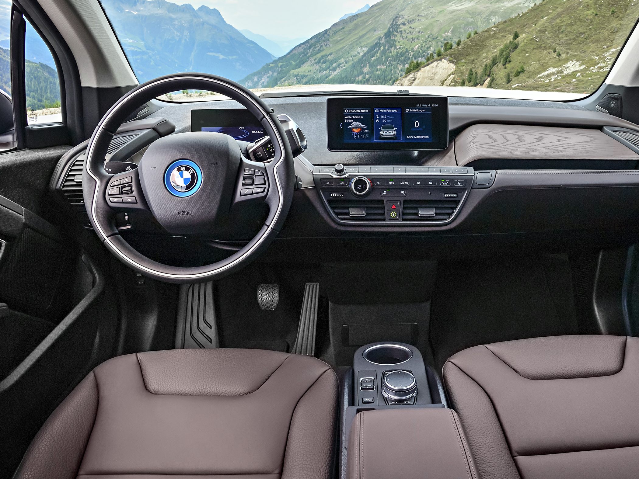 Dashboard and steering wheel with digital displays and modern controls