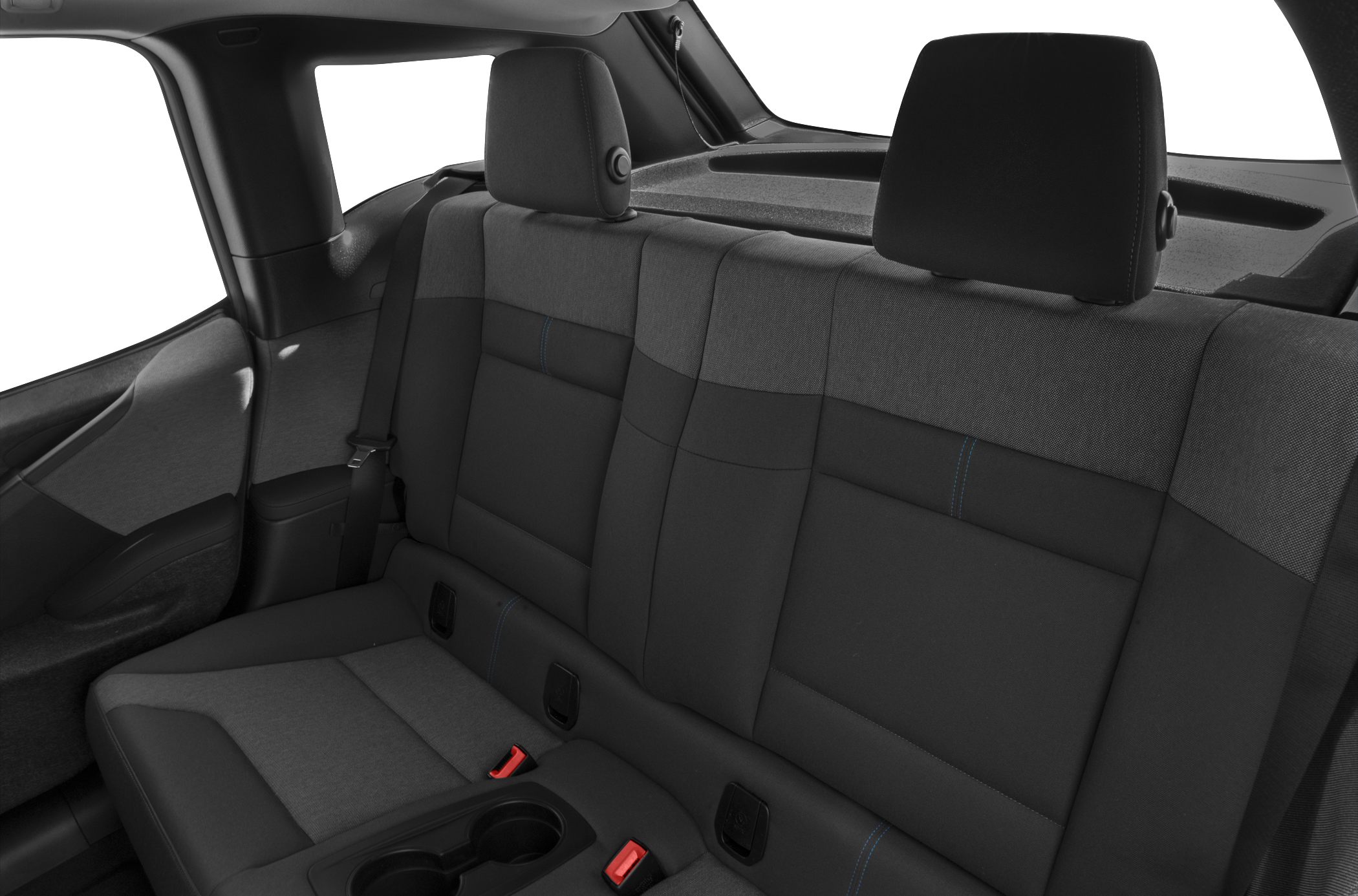 Rear seats with fabric upholstery and headrests