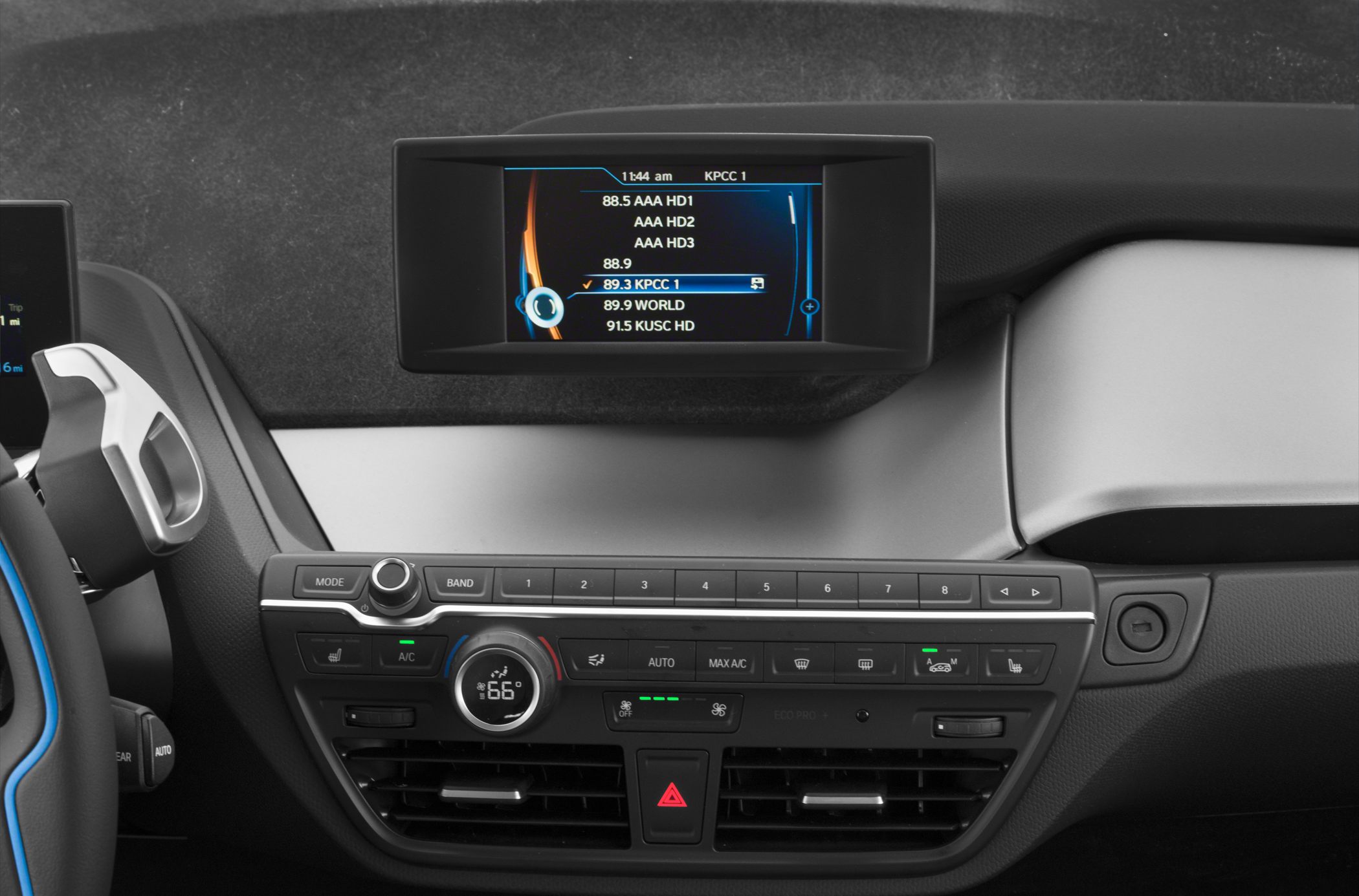Center console with infotainment display and digital climate control