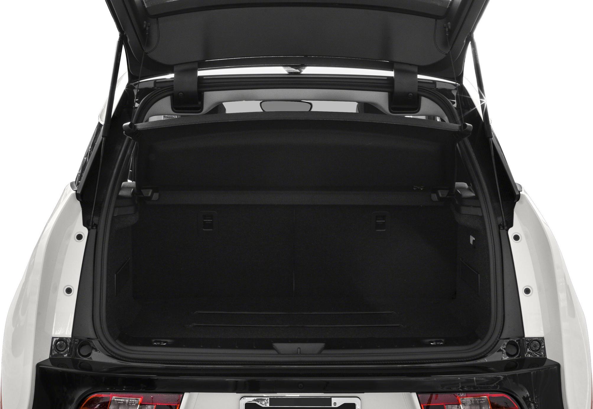 Rear cargo space with open hatch of hatchback