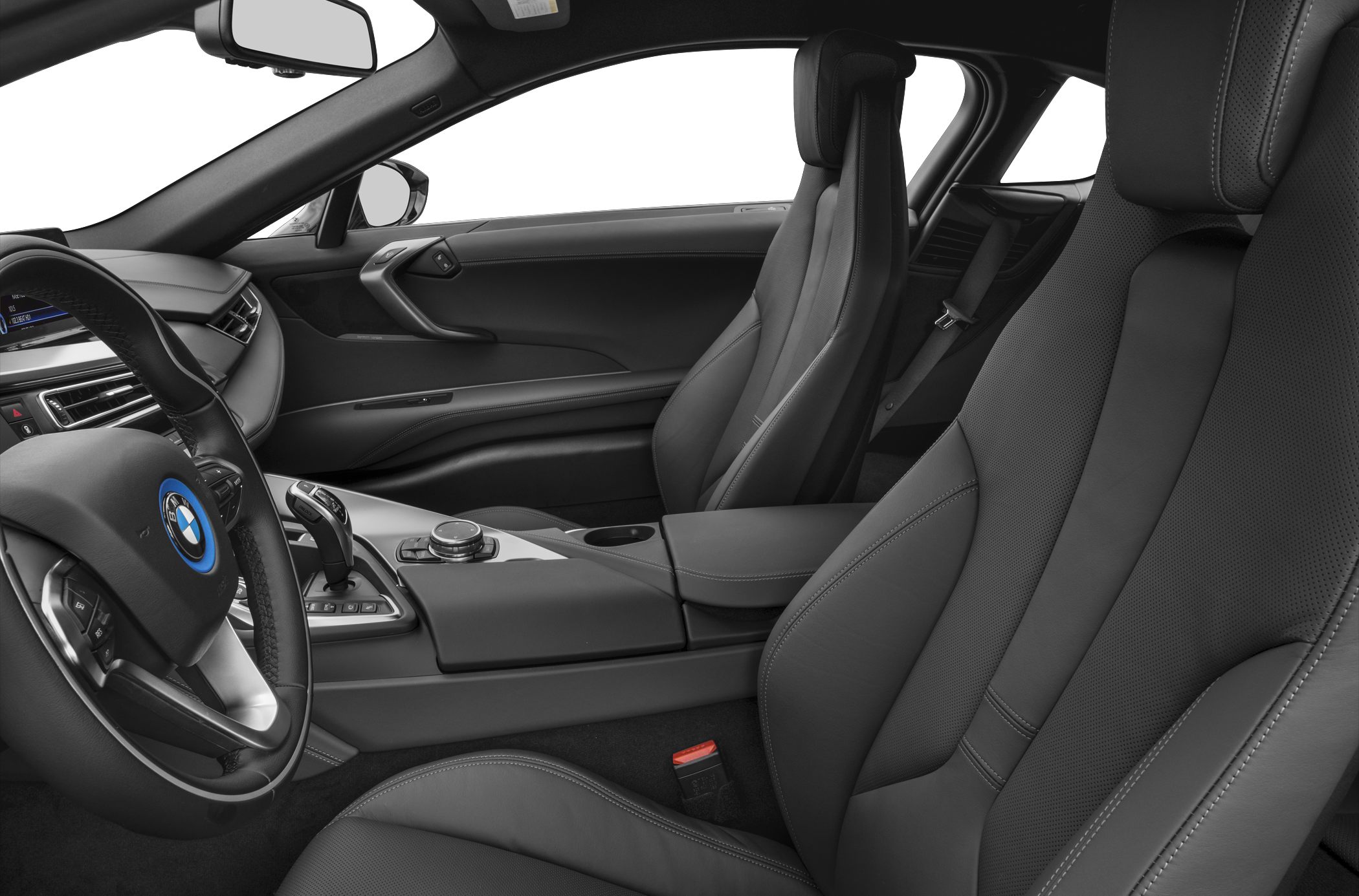 Modern luxury BMW i8 interior with advanced controls and stylish seating
