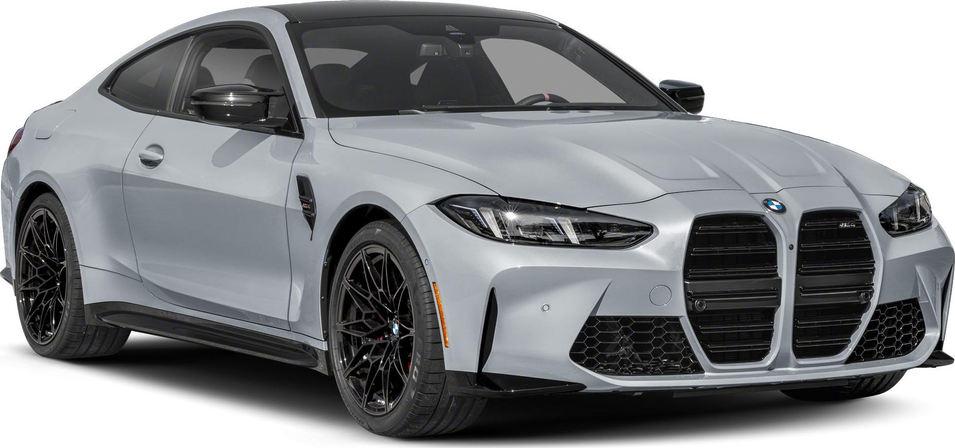 Aggressive front grille and sleek coupe silhouette with black wheels