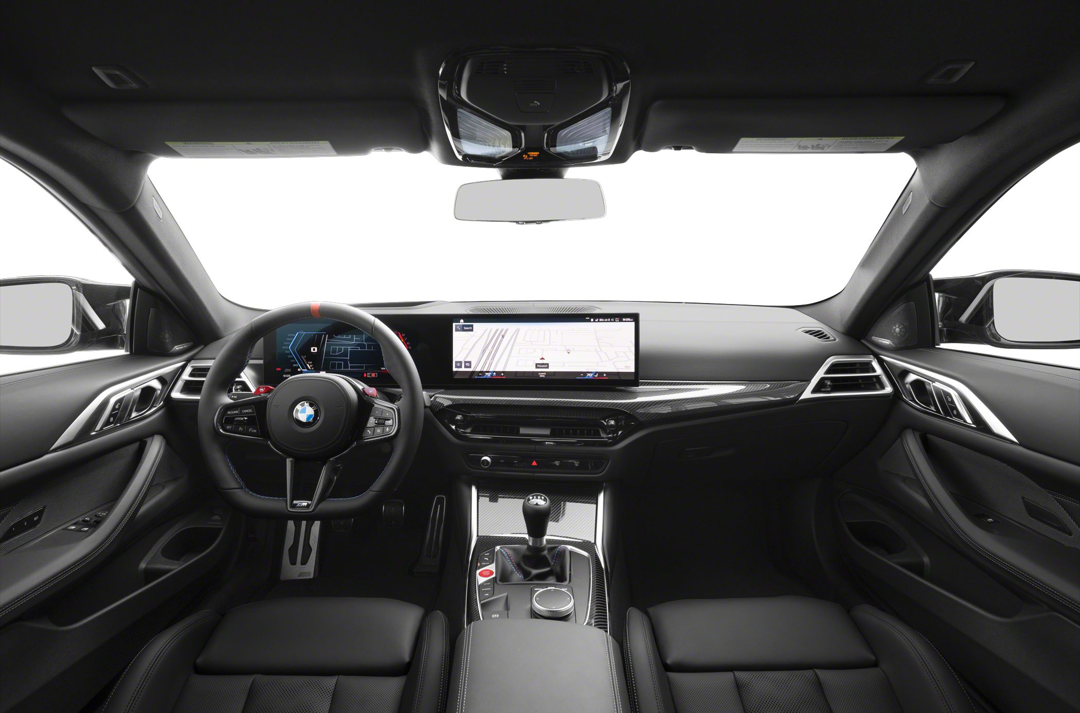 Modern interior with digital displays and carbon fiber trim