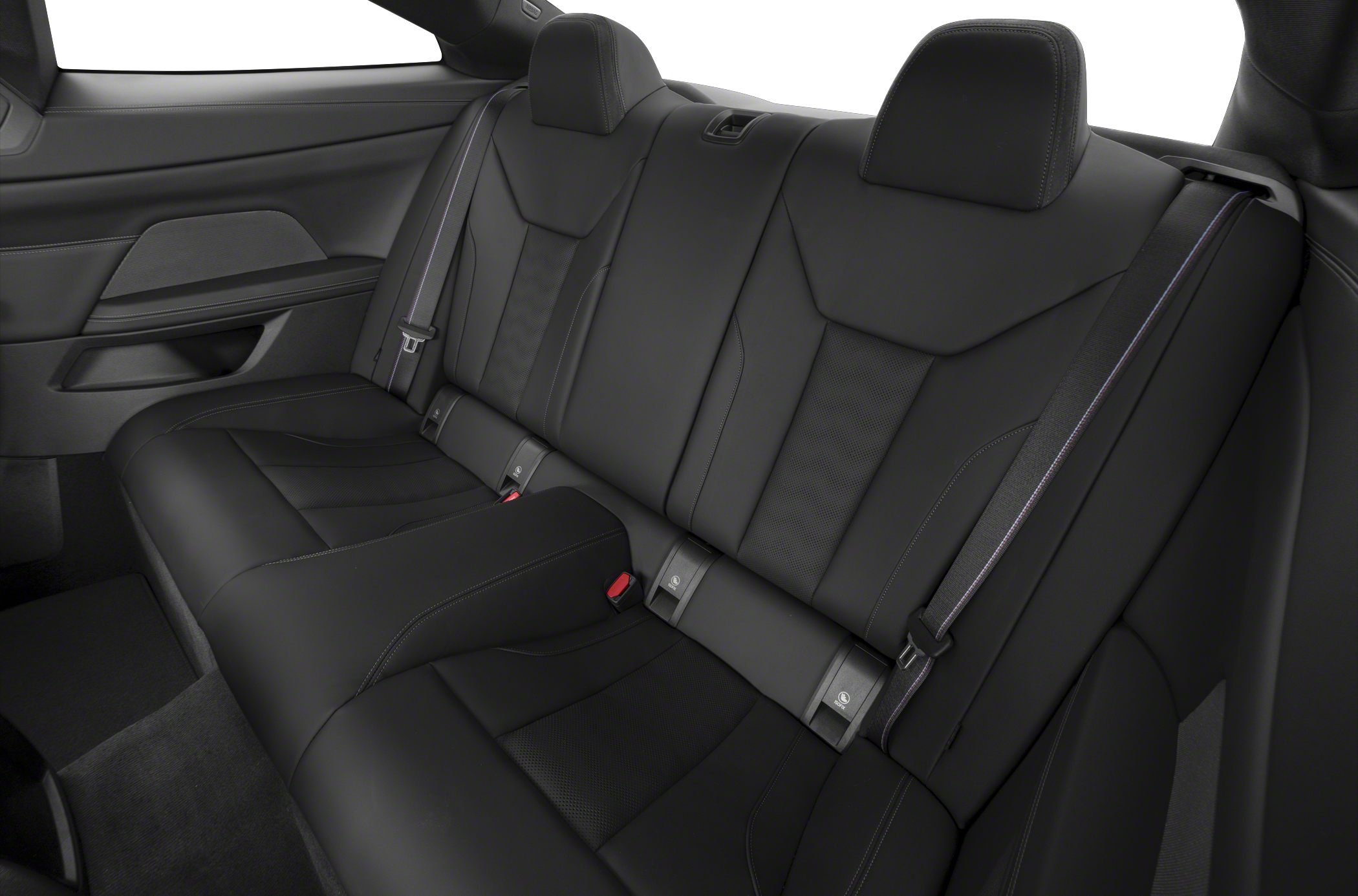 Black leather rear seats with stitching and integrated headrests