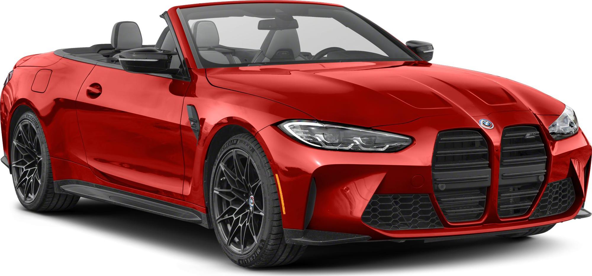Sporty convertible front view with large kidney grilles and sleek headlights