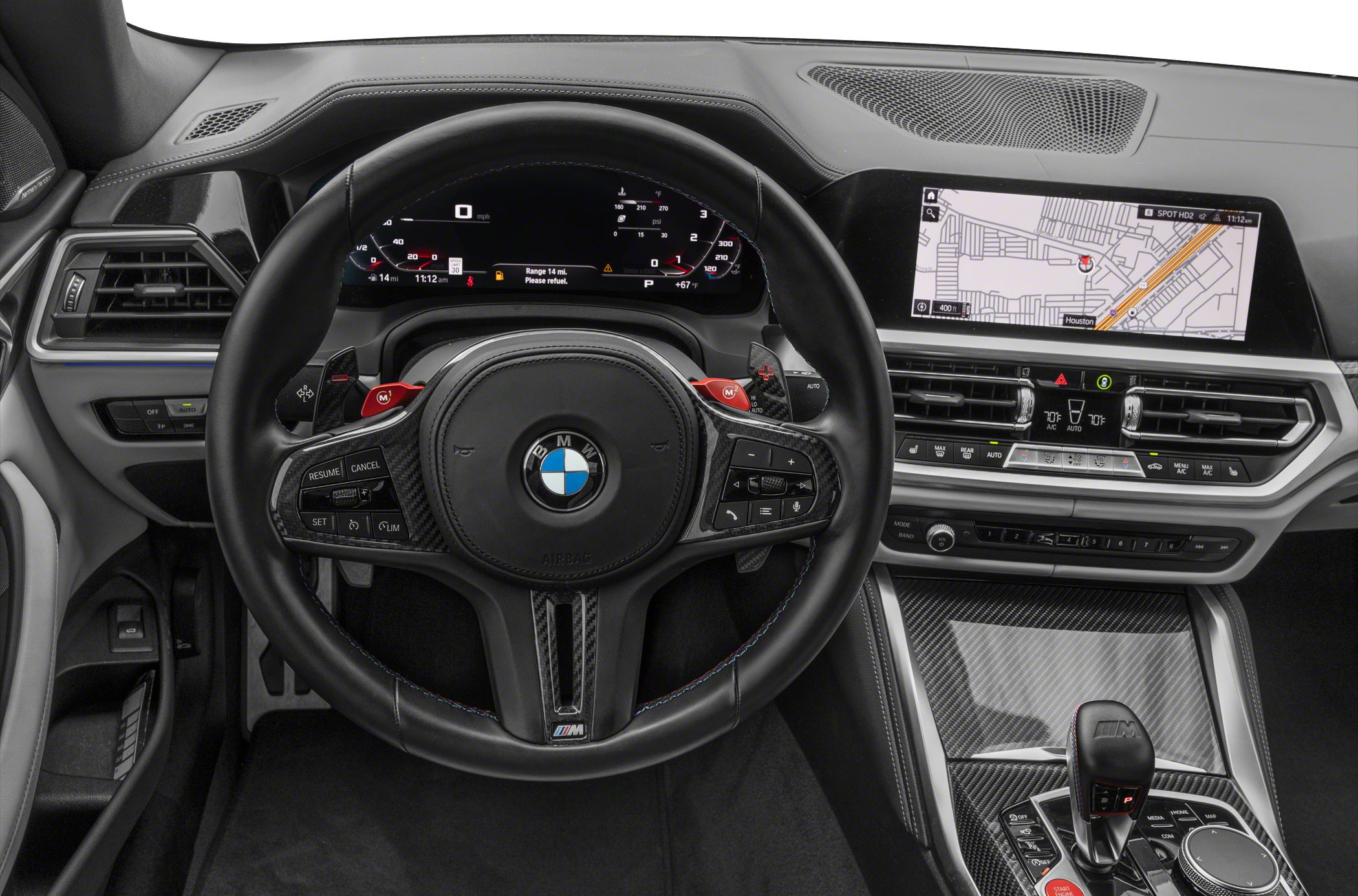 Digital dashboard and navigation display with carbon fiber trim interior