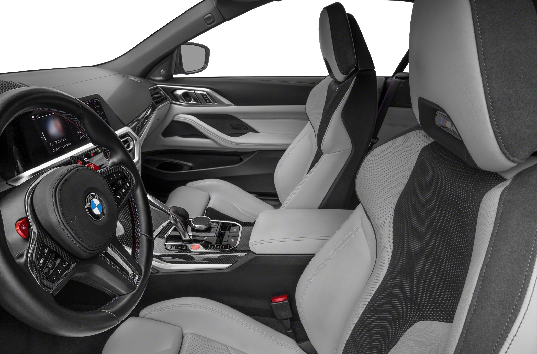Sport seats and carbon fiber trim in premium car interior