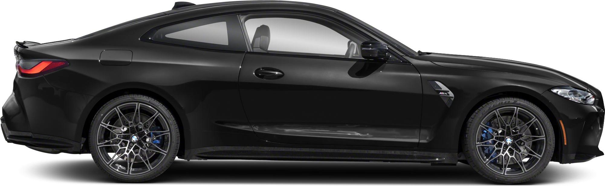 Side profile of sleek coupe with distinct alloy wheels and brake calipers
