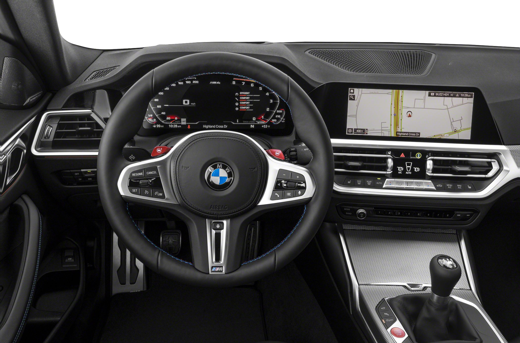 Digital instrument cluster and manual gearshift in BMW interior